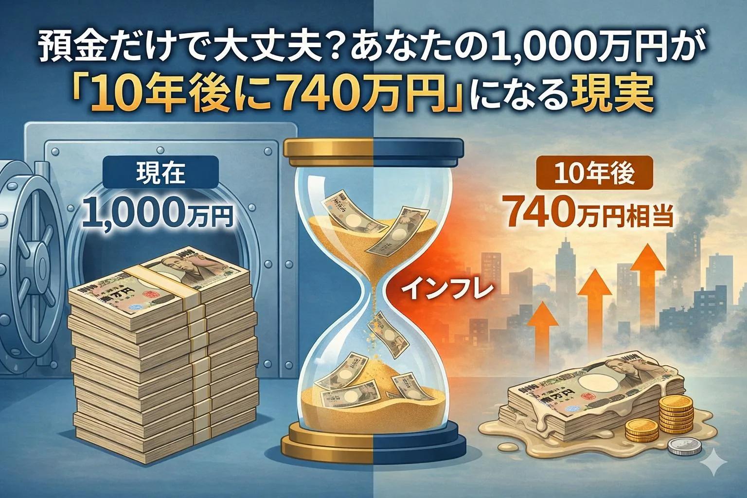 預金だけで大丈夫？あなたの1,000万円が「10年後に740万円」になる現実