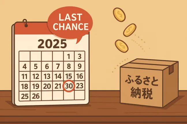 2025年9月で終了するふるさと納税ポイント還元キャンペーンを示すイラスト