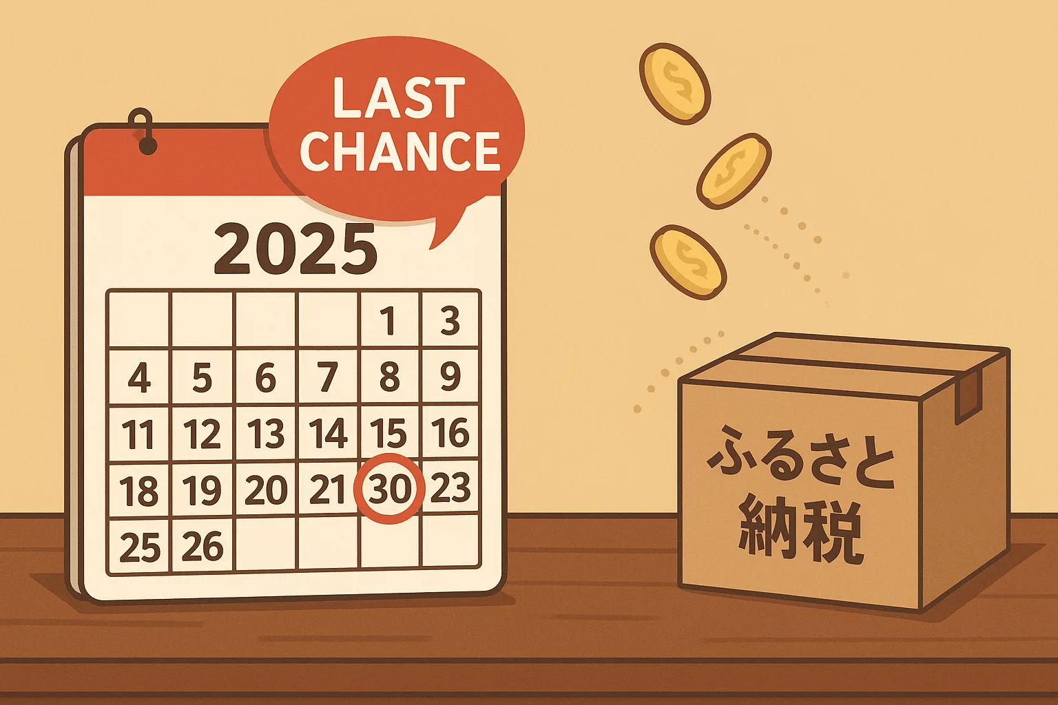 2025年9月で終了するふるさと納税ポイント還元キャンペーンを示すイラスト