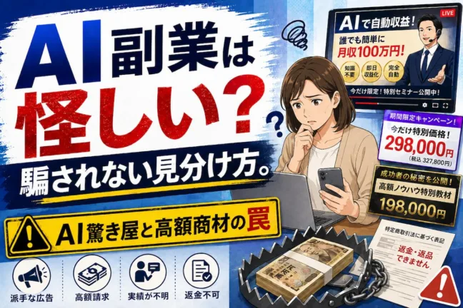 AI副業は怪しい?騙されない見分け方。AI驚き屋と高額商材の罠