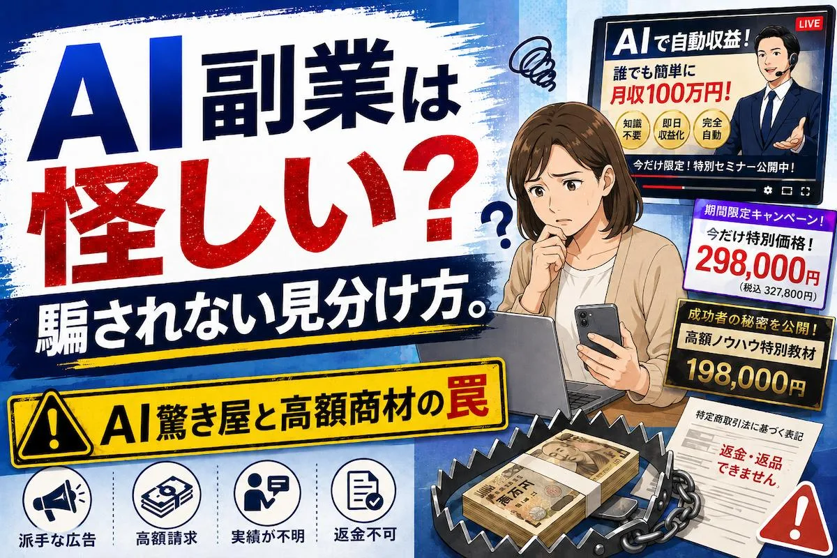 AI副業は怪しい？騙されない見分け方。AI驚き屋と高額商材の罠