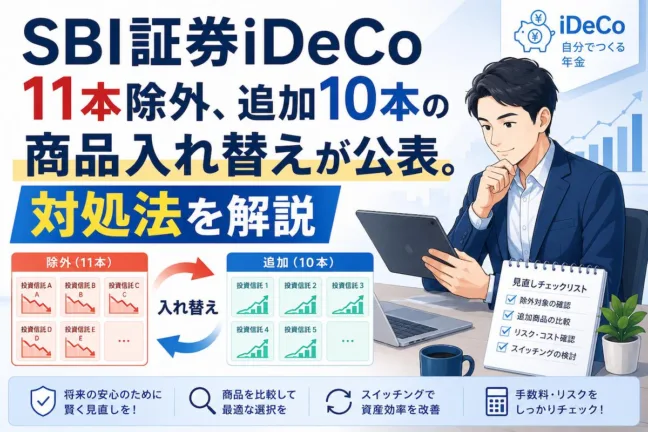SBI証券iDeCo11本除外、追加10本の商品入れ替えが公表。対処法を解説