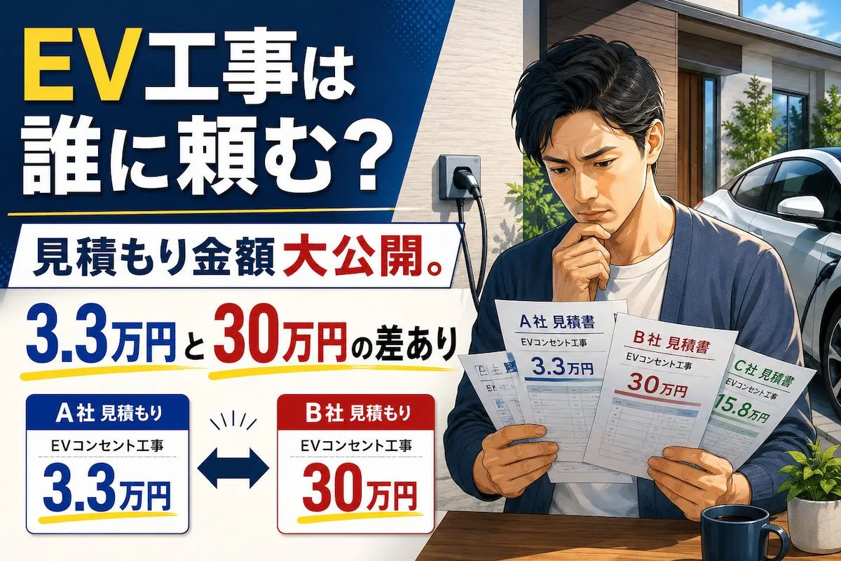 EV工事は誰に頼む？見積もり金額大公開。3.3万円と30万円の差あり