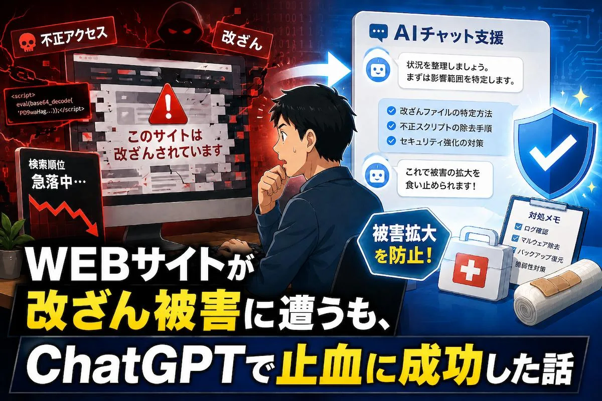 WEBサイトが改ざん被害に遭うも、ChatGPTで止血に成功した話