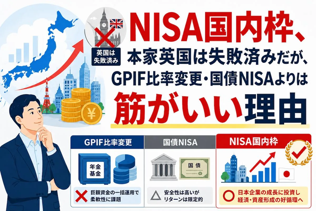 NISA国内枠、本家英国は失敗済みだが、GPIF比率変更・国債NISAよりは筋がいい理由