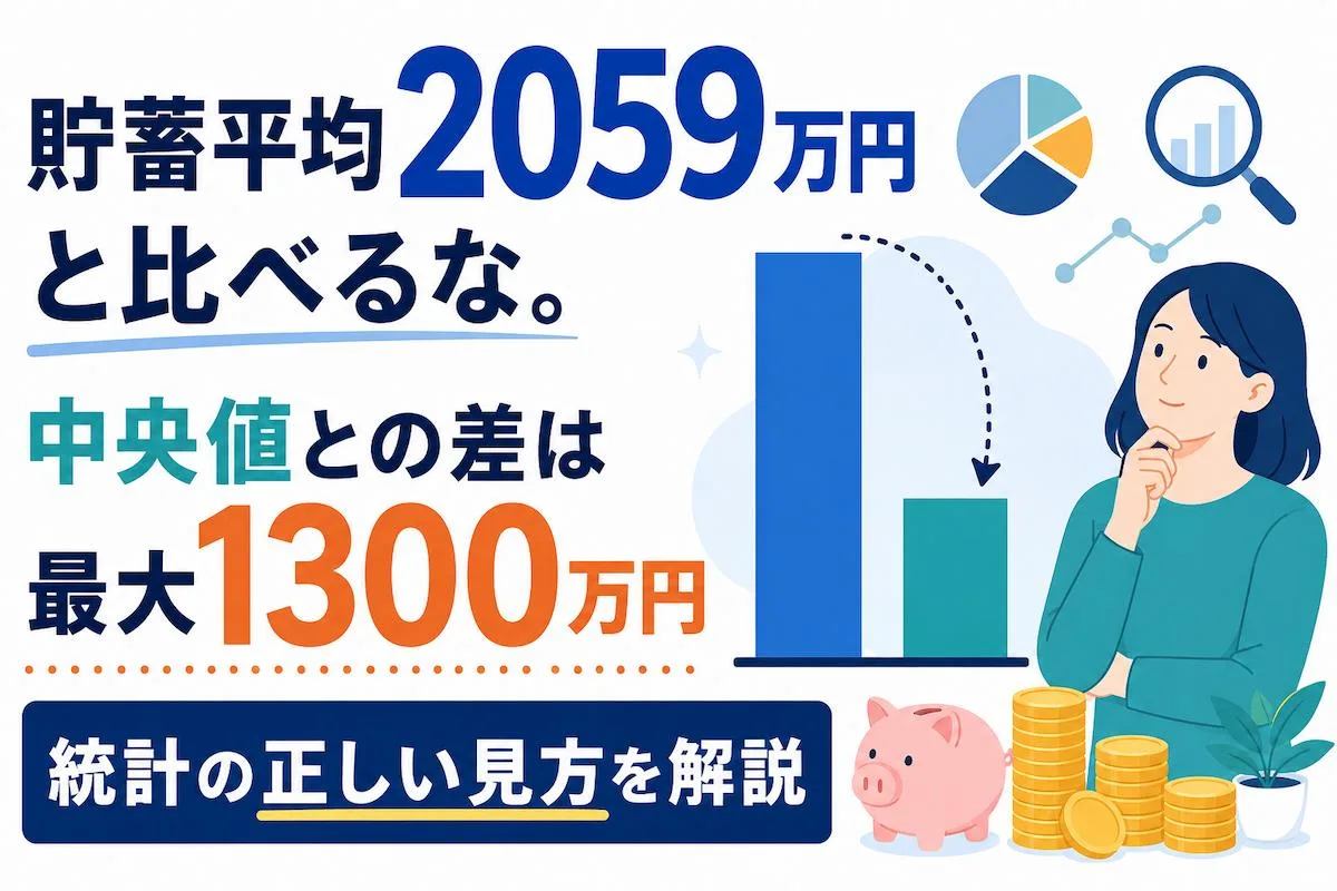 貯蓄平均2059万円と比べるな。中央値との差は最大1300万円。統計の正しい見方を解説